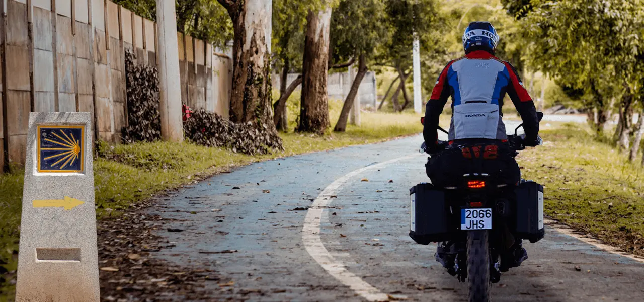 Motorcycle traveling the Camino de Santiago in Galicia